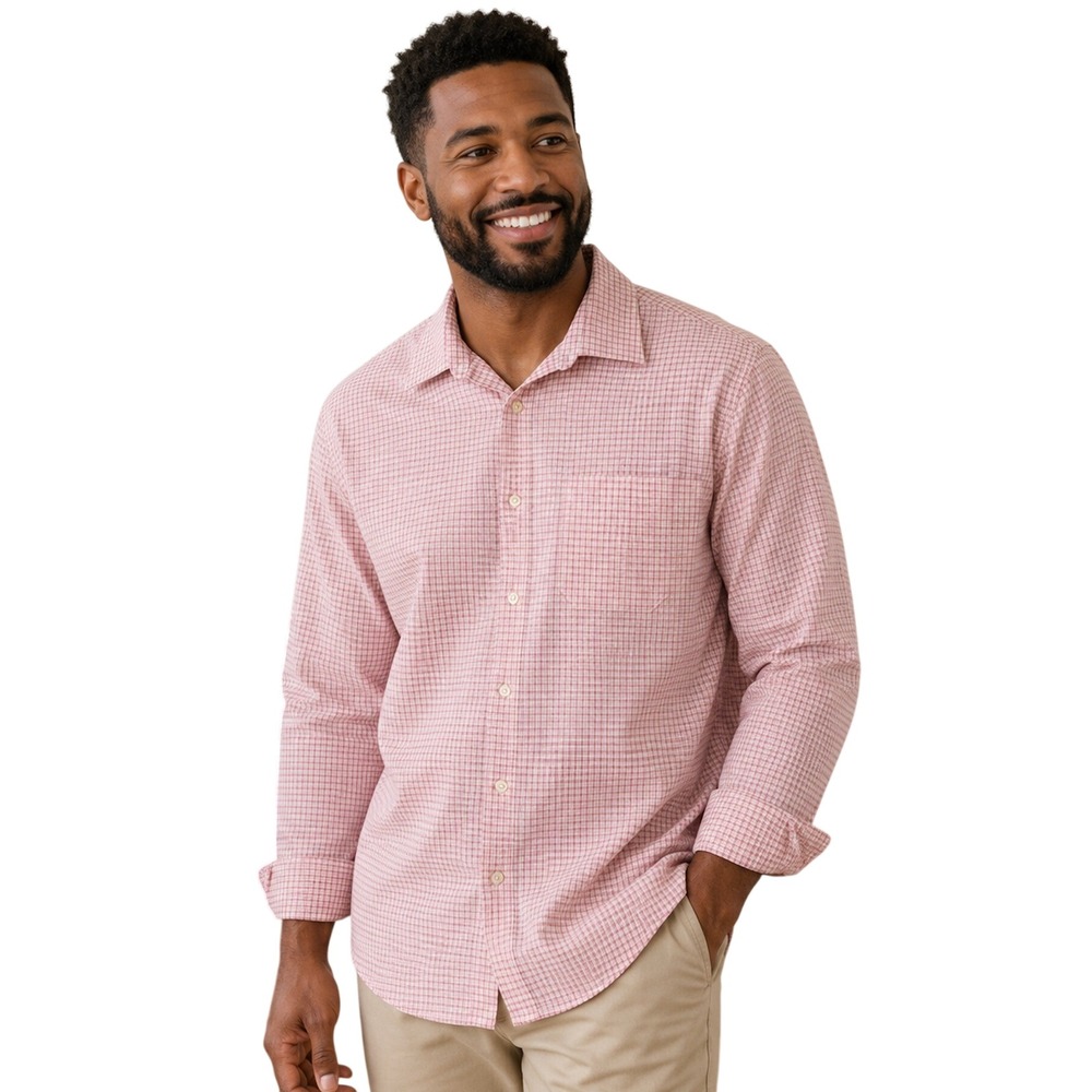 Perry Ellis Portfolio Mens Classic Fit Wrinkle Free Cotton Check Shirt LARGE